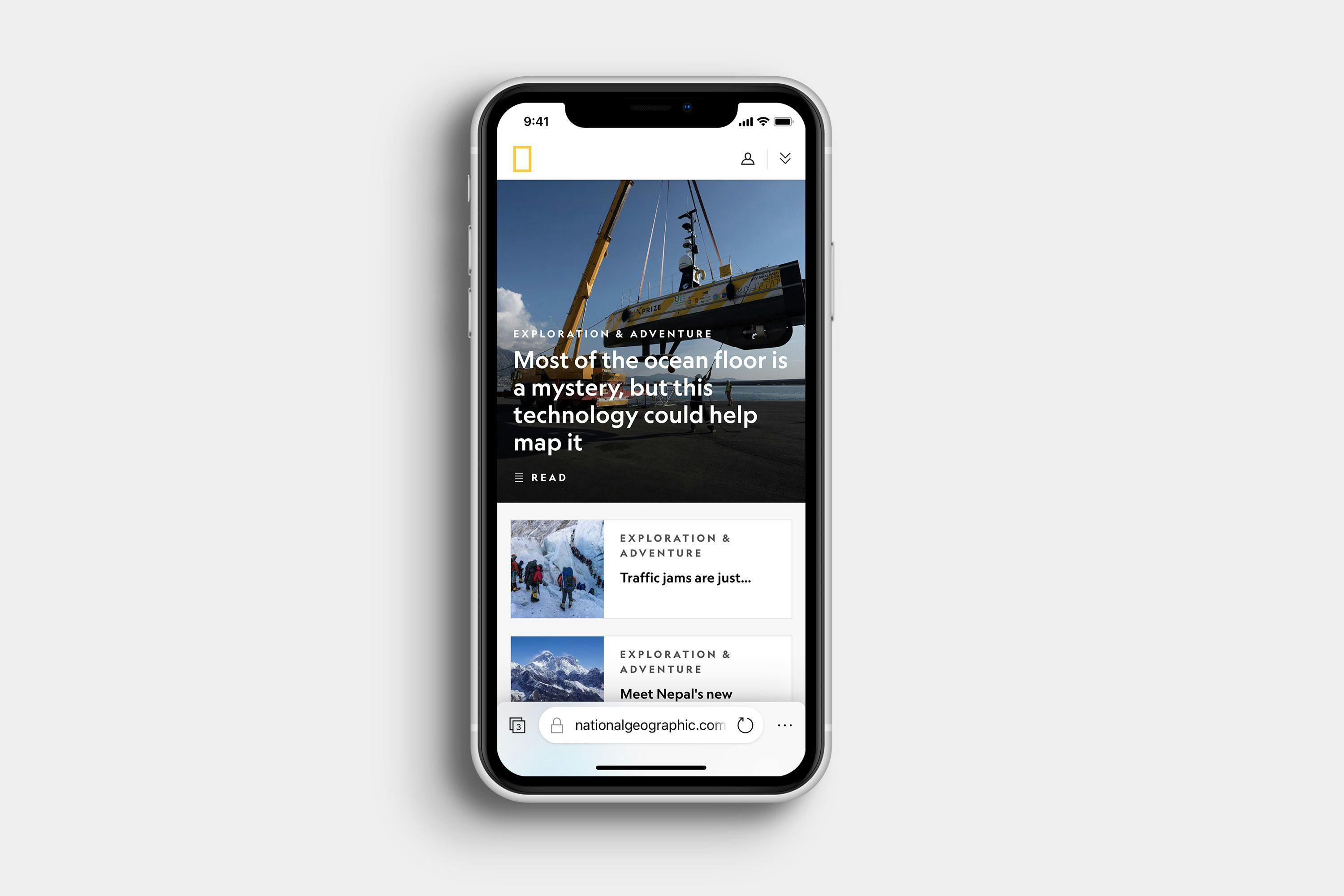iPhones display screenshots of a redesigned Microsoft Edge for mobile.