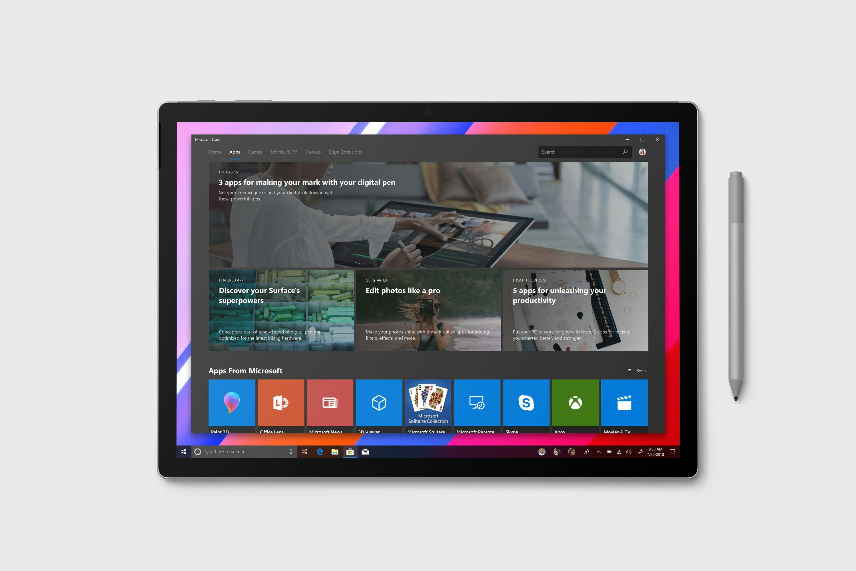 A tablet displaying a Microsoft Store concept.