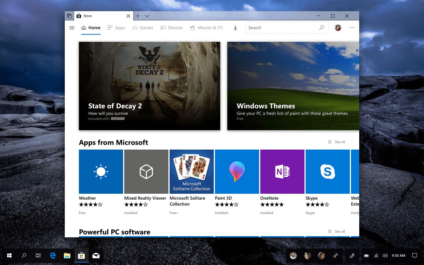 A mockup of the homepage of the Microsoft Store app. Like in Photos, there's a new style featured carousel.