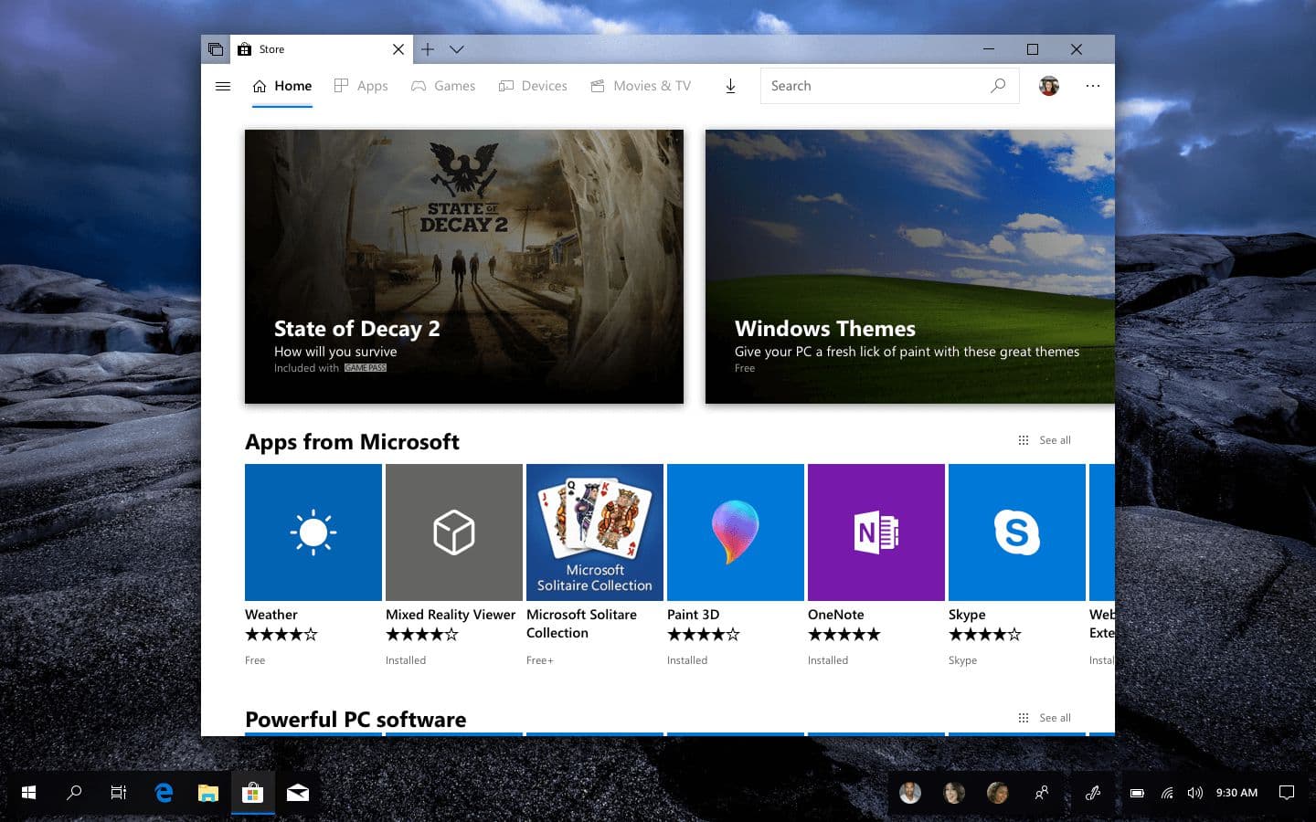 A mockup of the homepage of the Microsoft Store app. Like in Photos, there's a new style featured carousel.